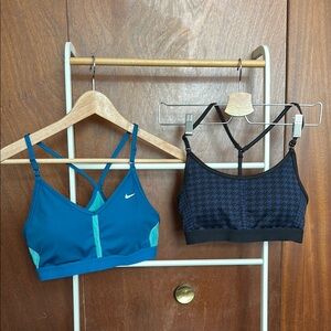 Nike Blue-Teal and Black Navy Houndstooth Sports Bra Duo Racerback